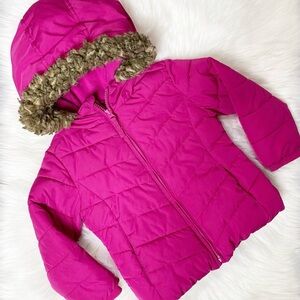 The Children’s Place Toddler Girls Pink Coat Faux Fur Hood Lined Size 3T